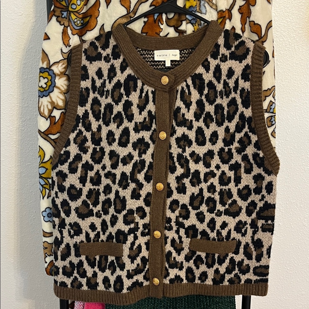 Entro Brown Leopard Button-Up Cardigan
